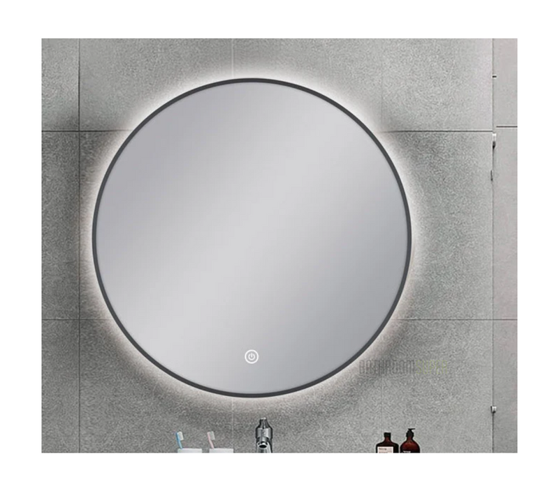 750MM ROUND GUN METAL FRAMED CARYSIL LED MIRROR