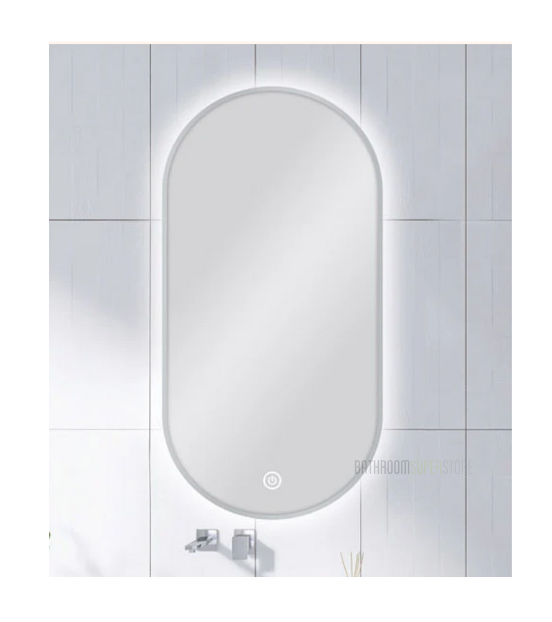 450 X 900MM PILL SHAPE GUN METAL FRAMED CARYSIL LED MIRROR