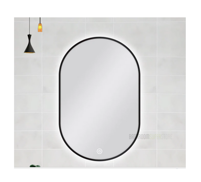 600 X 900MM OVAL SHAPE BLACK FRAMED CARYSIL LED MIRROR