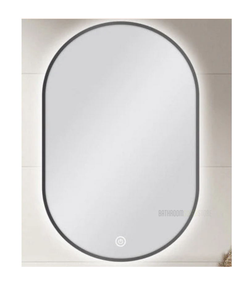 600 X 900MM OVAL SHAPE GUN METAL FRAMED CARYSIL LED MIRROR