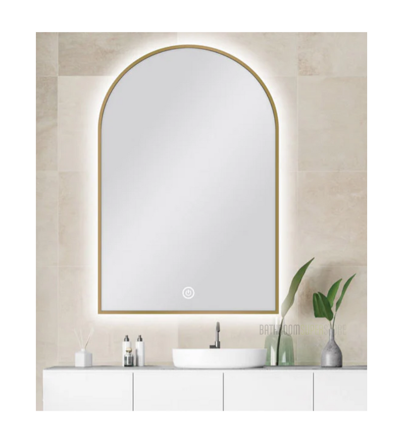 600 X 900 MM ARCHED SHAPE GOLD FRAMED CARYSIL LED MIRROR