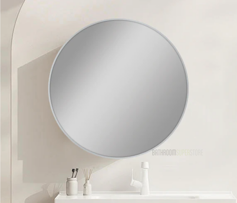 800mm BRUSHED NICKEL FRAMED ROUND MIRROR