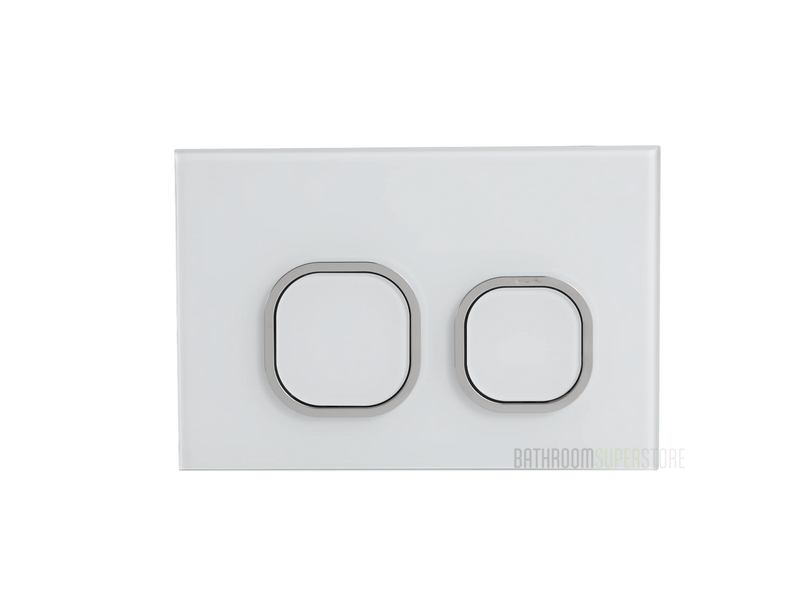 WHITE SQUARE/ROUND (chrome outline) GLASS INWALL CISTERN BUTTON